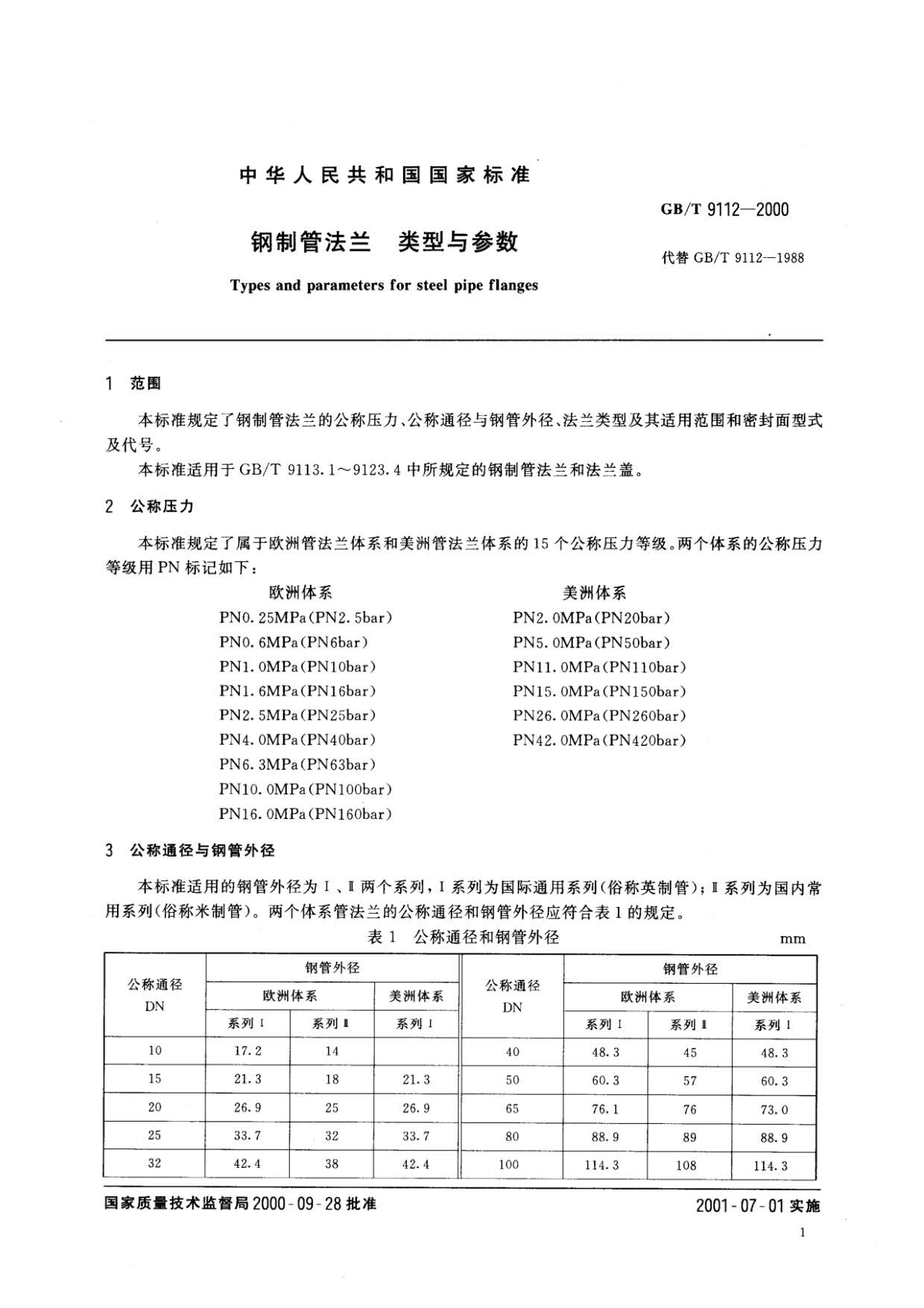 鋼制管法蘭類型與參數(shù)的國家標(biāo)準(zhǔn)GB 9112-2000 鋼制管法蘭類型與參數(shù)的國家標(biāo)準(zhǔn)GB 9112-2000